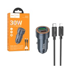 Hoco Car Charger Z57A Glorious 2 Port USB+Type-C 30W with Type-C to Lightning 1M Metallic Gray Hoco Car Charger Z57A Glorious 2 Port USB+Type-C 30W with Type-C to Lightning 1M Metallic Gray